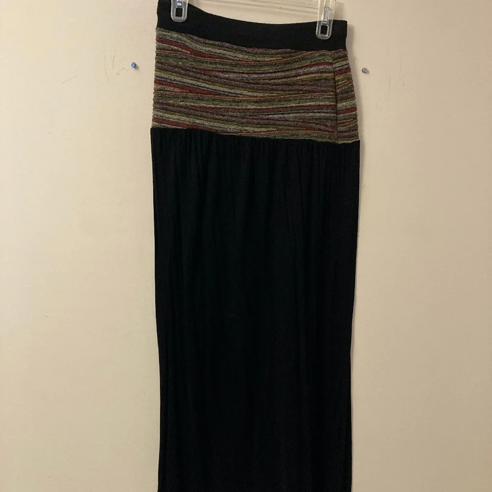 Cherry K black maxi skirt with colorful waist, size L - Picture 1 of 4
